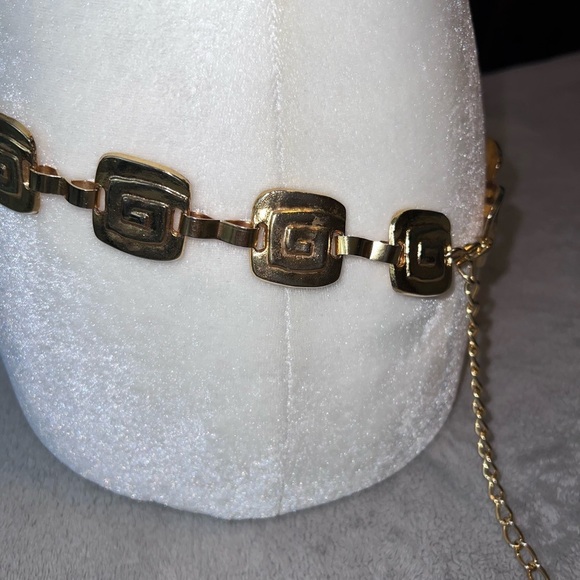 Vintage Goldtone Metal Square Tooled Charms Adjustable Chain Belt main image 15